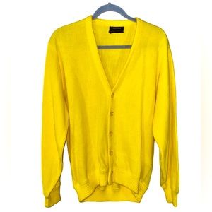 Kandahar 100% Virgin Orlon Acrylic Yellow Cardigan Sweater Medium VINTAGE